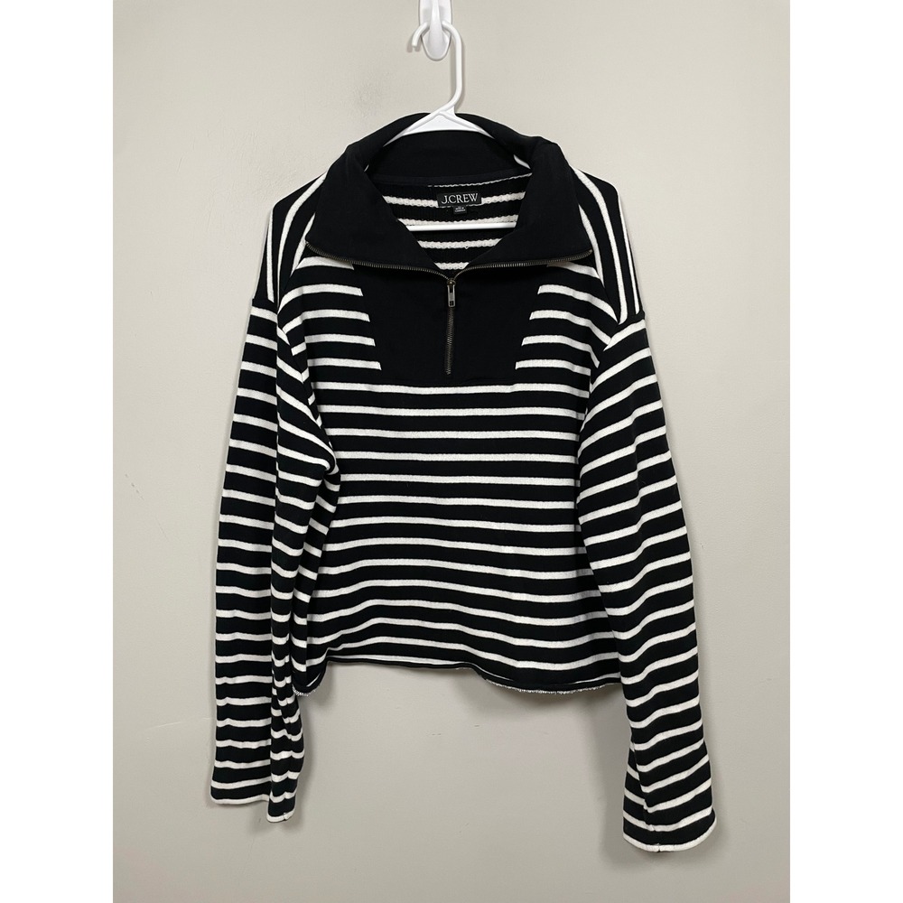 J.Crew Heritage Terry Quarter-Zip Sweatshirt Black and White Stripe Size XL